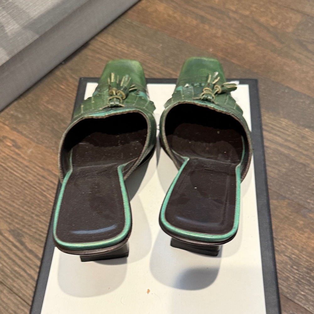 Prada Green Tassel Leather Mules - Picture 4 of 7